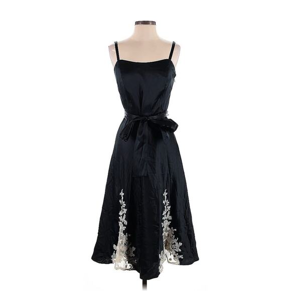 NWT susan lucci silk dress Black White Floral Lace Midi Tie Belt 4 - Picture 1 of 3